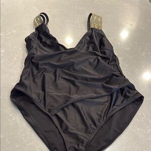 ASOS Black One Piece Swimsuit with Gold Straps